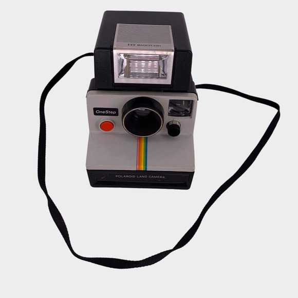 VTG Polaroid Gray Rainbow Stripe One Step Land Camera With Flash UNTESTED - Picture 2 of 11